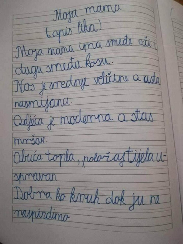 Dijete je u školi napisalo sastavak o mami, zadnja rečenica je učiteljicu nasmijala do suza
