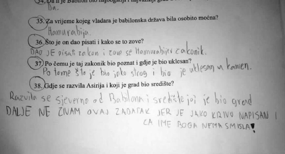 Učenik nije znao odgovoriti na pitanje iz testa pa se snašao i profesoricu natjerao na razmišljanje