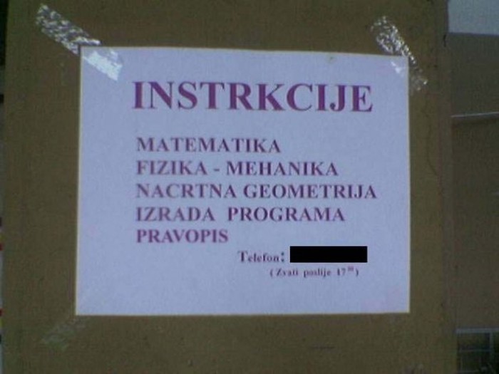 Netko nudi instrukcije iz pravopisa i grupe predmeta, no nešto ovdje ipak nije u redu
