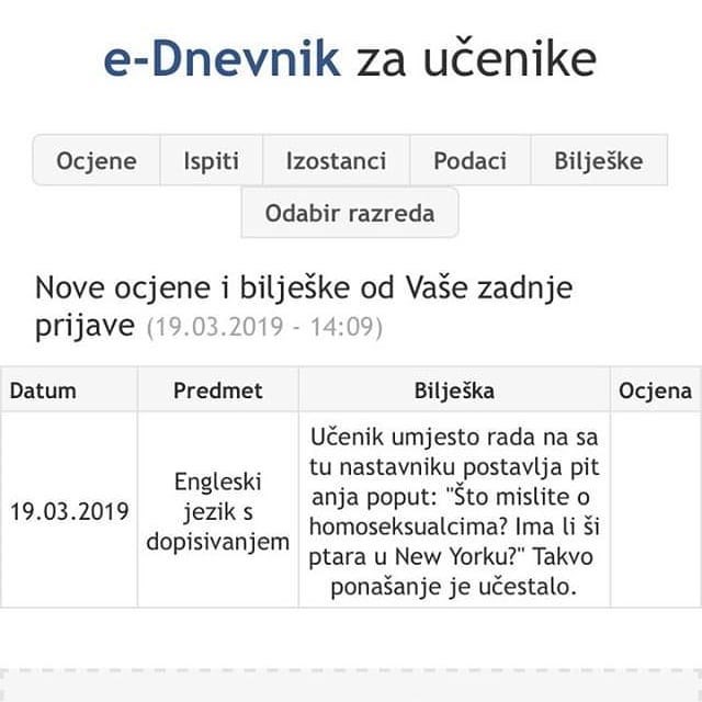 Nastavnik je upisao zbog čega je učenika udaljio s nastave, roditelji nisu znali što da misle o ovome