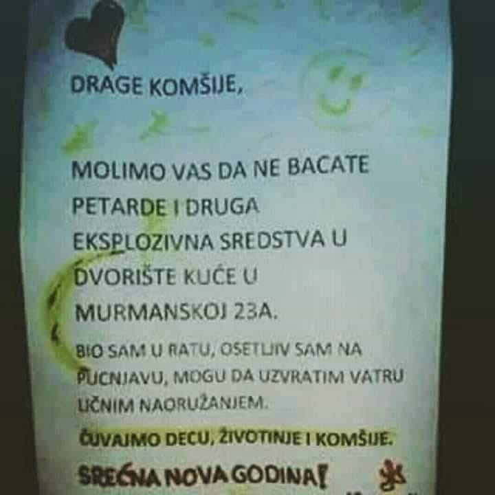 Muškarac je zamolio susjede da ne bacaju petarde, napisao im je što će se dogoditi ako ga ne poslušaju