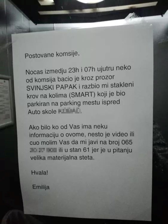 Netko je stanarki oštetio auto, susjedima je otkrila nevjerojatnu glupost koja se te noći dogodila