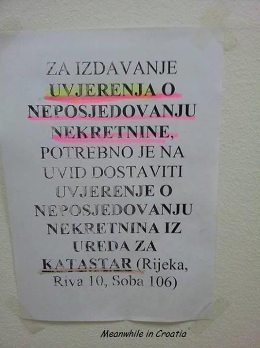 Ova tragikomčna obavijest savršeno opisuje "genijalnu" hrvatsku birokraciju