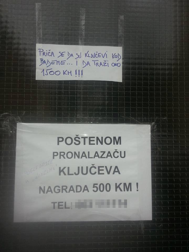 Netko je ponudio nagradu za osobu koja pronađe izgubljene ključeve, a onda se na vratima pojavila ova poruka