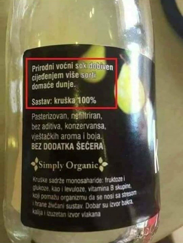 Čovjek u trgovini kupio prirodni sok pa u sastojcima primijetio totalnu glupost