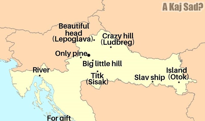 Nasmijat ćete se kad vidite kartu Hrvatske s doslovnim engleskim prijevodima naziva gradova