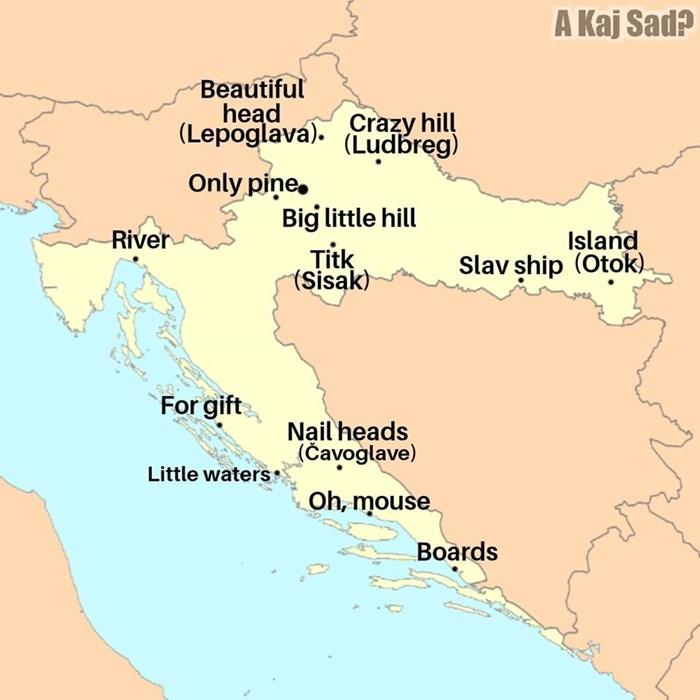 Nasmijat ćete se kad vidite kartu Hrvatske s doslovnim engleskim prijevodima naziva gradova