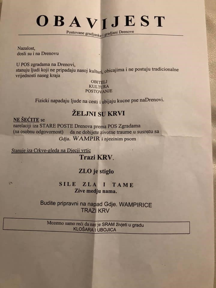 Mještani su dobili "uznemirujuću" obavijest, pogledajte što im je nepoznata osoba poručila