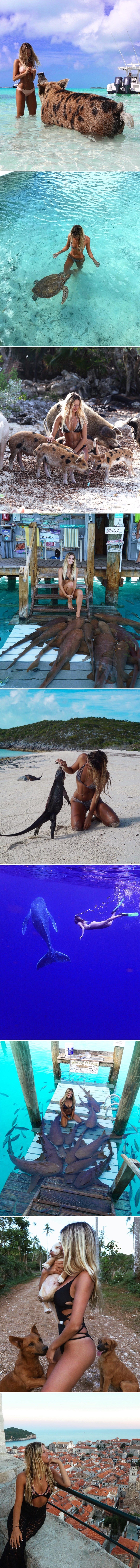 Zgodna studentica u slobodno vrijeme putuje po svijetu i slika se sa svinjama