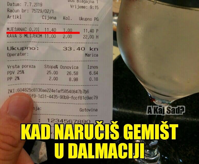 Kontinentalac naručio gemišt u Dalmaciji, nasmijalo ga ono što je pisalo na računu