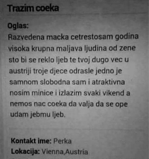 Balkanka koja živi u Austriji traži novog muškarca, njenom oglasu će malo tko odoljeti