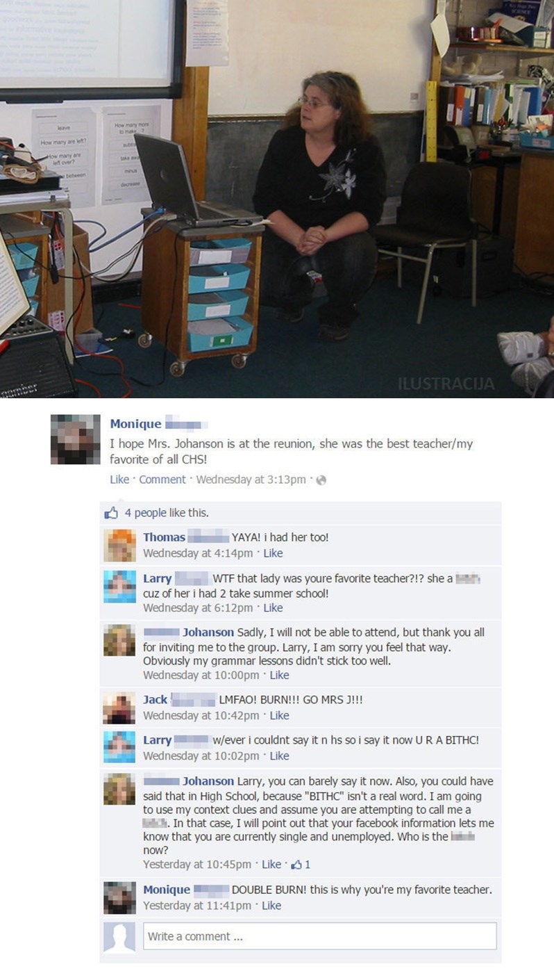 Bezobrazni učenik je vrijeđao bivšu profesoricu na Facebooku, a onda ga je sredila pred svima