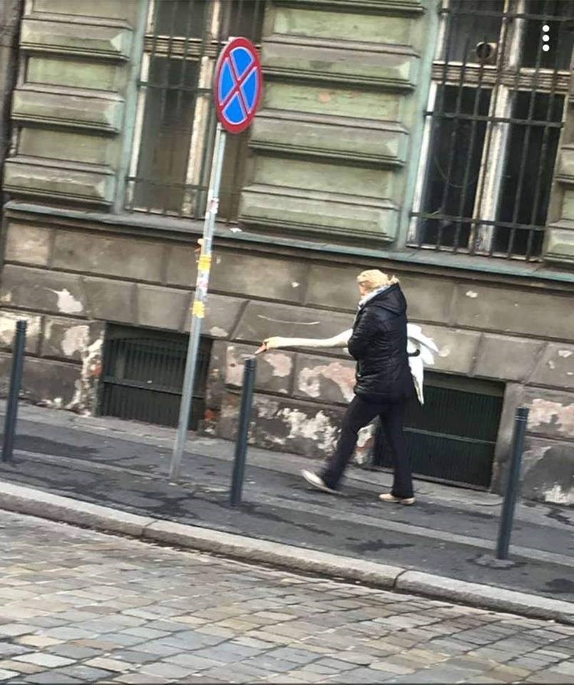 Čini se da je ova žena već smislila božićni ručak, prolaznici su imali što vidjeti kad je ovako hodala gradom