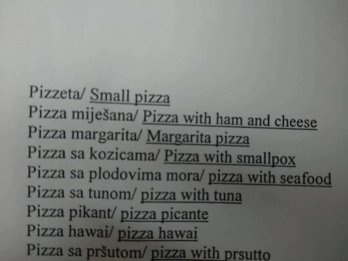Drage pizzerije, dragi restorani, prestanite koristiti Google Translate za prijevod jelovnika