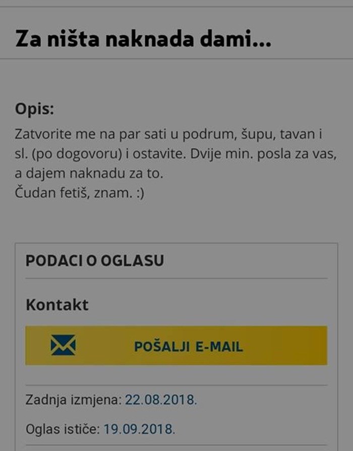 Odlična prilika za brzu lovu: Javite se na ovaj oglas i ispunite njegovu čudnu želju