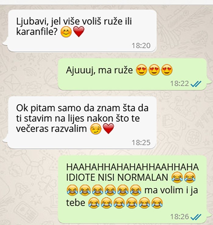 Dečko joj se javio romantičnom porukom, a onda ju je brutalnim odgovorom nasmijao do suza