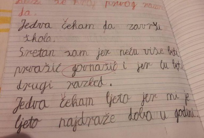 Simpatični sastavak jednog prvašića osvojio je internet, pogledajte kako je sam sebe nazvao