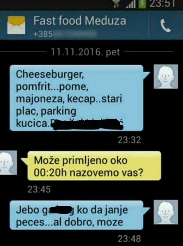 Fast food restoran koji je uveo SMS narudžbe vjerojatno nije očekivao da će dobivati ovakve poruke