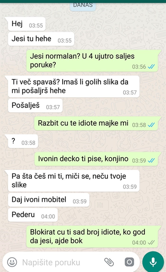 Usred noći je dobila poruke od napaljenog lika, njen dečko je nakon prijetnji dobio neočekivan odgovor