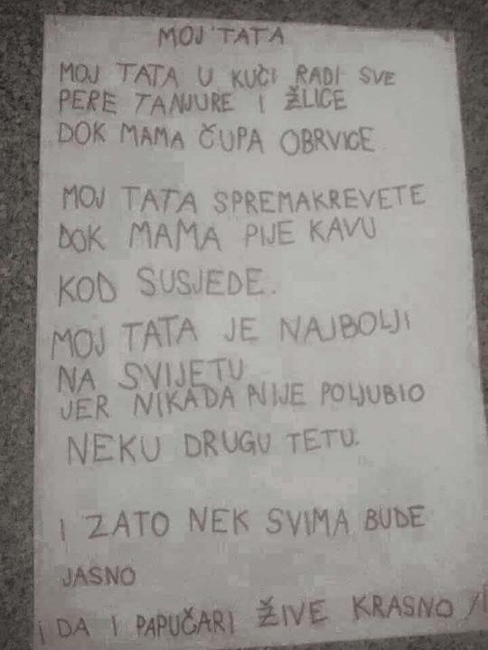 Dijete napisalo pjesmicu o tati u kojoj je previše otkrilo o njemu, mami i njihovom braku
