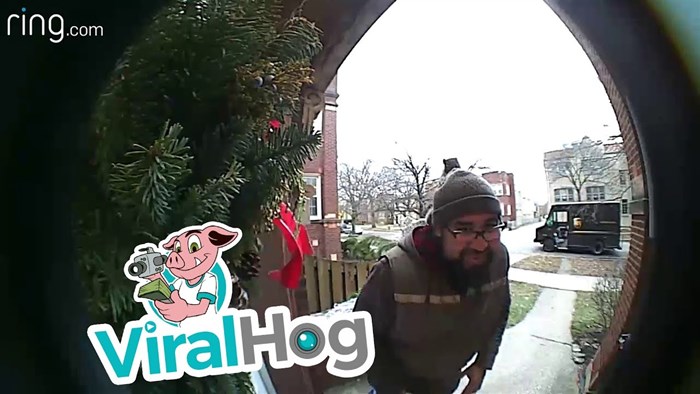 VIDEO Dok je čekao da mu otvore vrata, dostavljača je došla pozdraviti znatiželjna vjeverica
