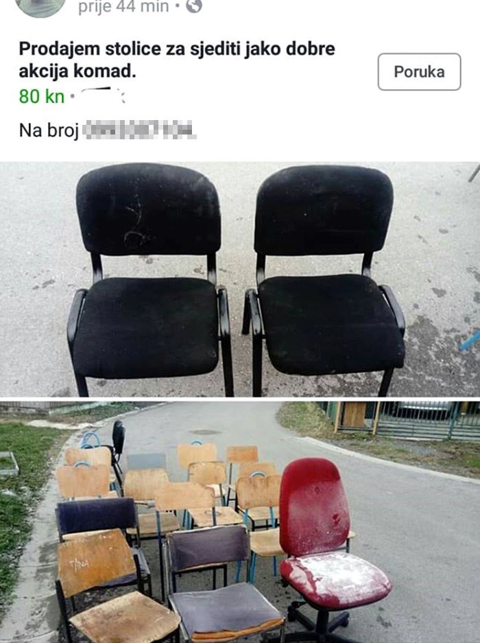 Mladić prodavao stolice iz učionice? Objavio je "uvjerljiv" oglas na društvenoj mreži