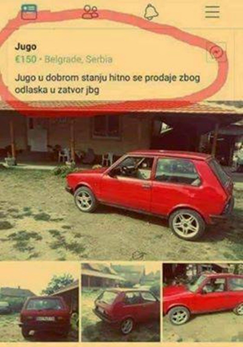 Muškarac je postavio oglas za prodaju starog Yuga, a razlog je začudio i nasmijao sve zainteresirane