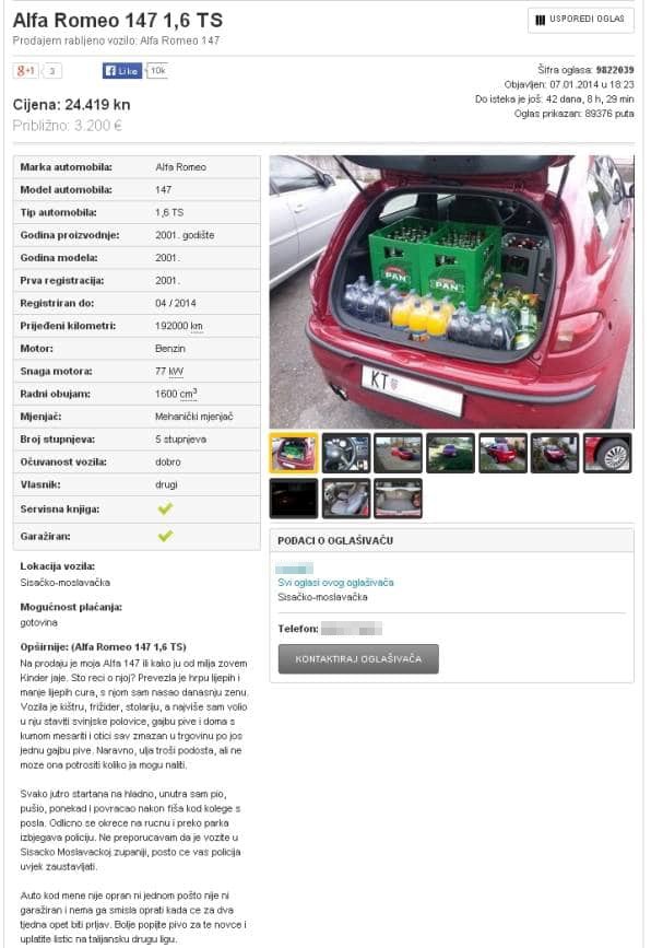 Lik je odlučio prodati auto za koji je emotivno vezan, u opisu je budućem vlasniku dao par savjeta