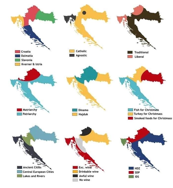 Na internetu su se pojavile neobične karte koje pokazuju 9 načina kako podijeliti Hrvatsku
