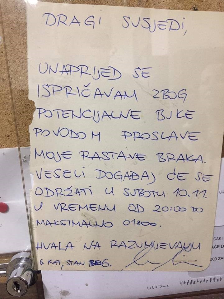 Zagrepčanin se susjedima ispričavao na buci iz njegovo stana, nisu se ljutili kad su pročitali razlog