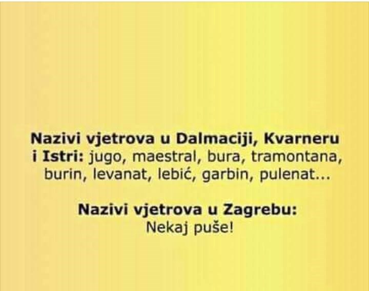 Razliku između Zagrepčana i Dalmatinaca moguće je objasniti i pomoću vjetrova