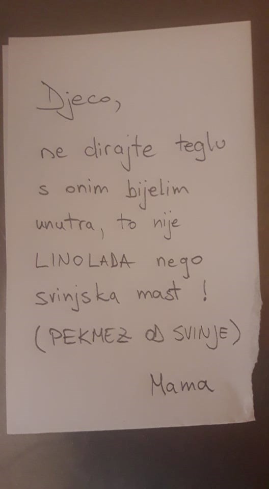 Mama je djeci napisala da ne diraju teglu "s onim bijelim", na smiješan način im je objasnila što je unutra