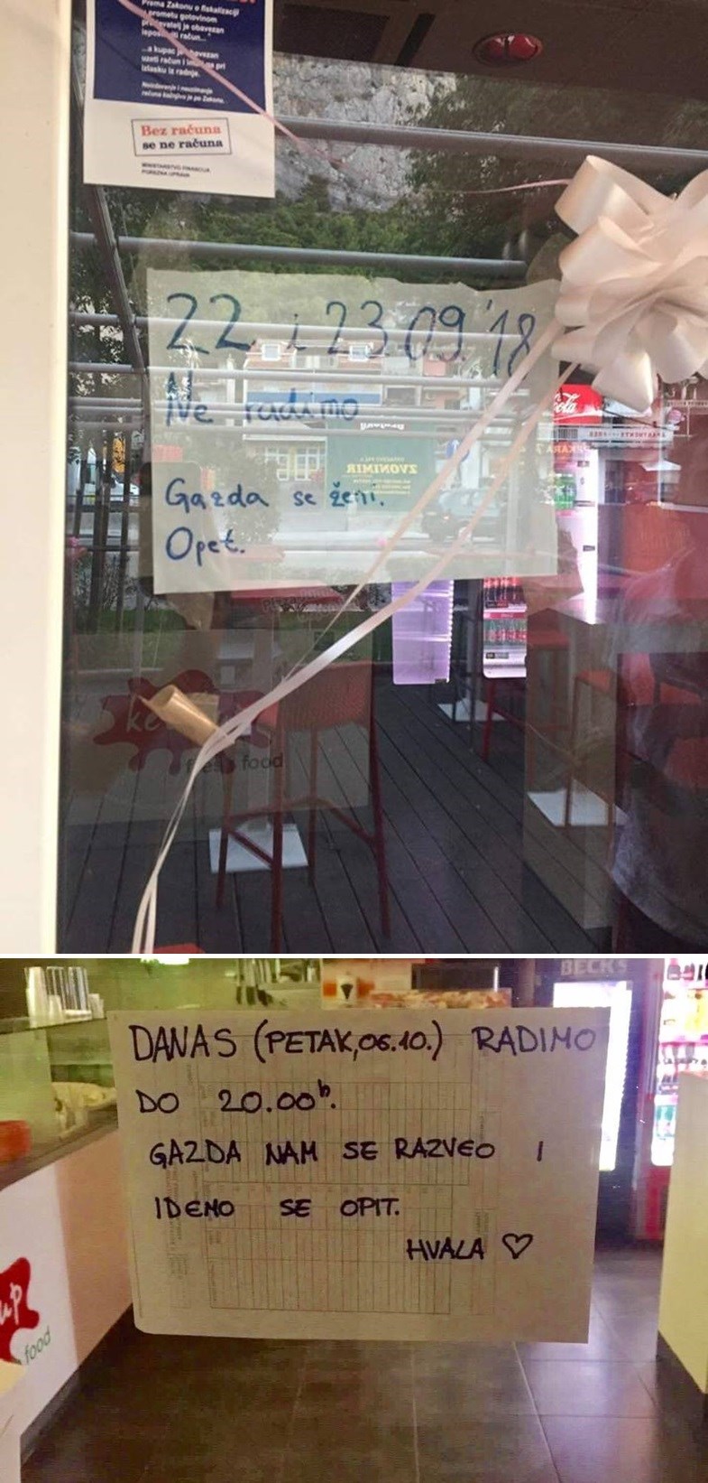 Kafić iz Omiša nije radio, a gosti su se smijali kad su vidjeli obavijest na ulaznim vratima