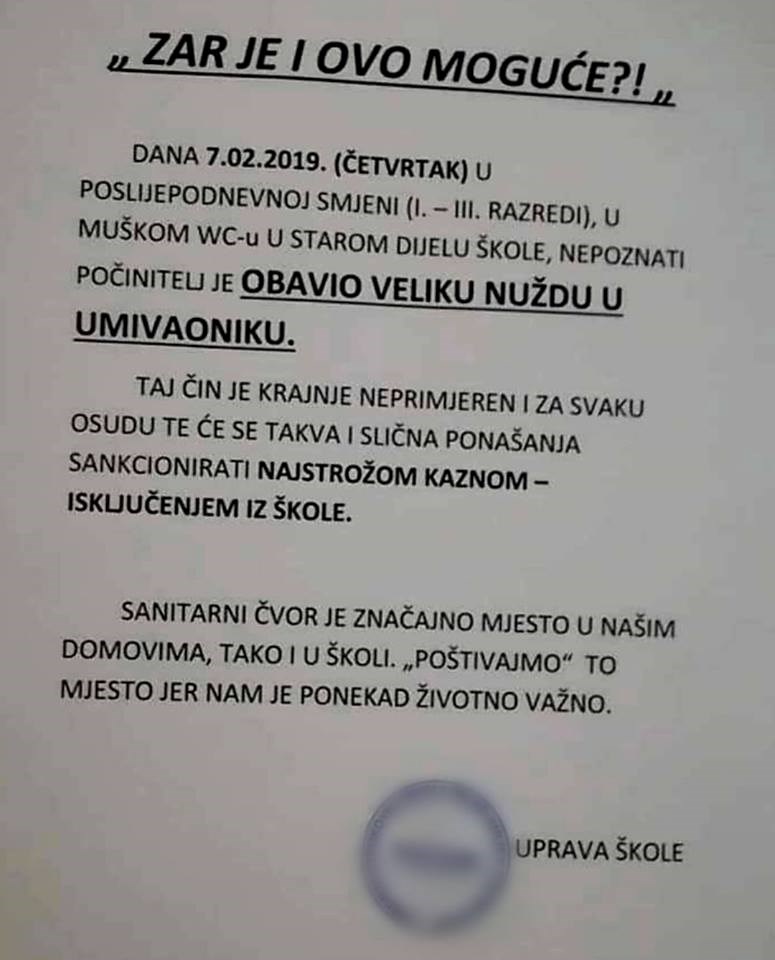 Nepoznati učenik zgrozio sve u školi, zbog onoga što je učinio u WC-u traže njegovo isključenje