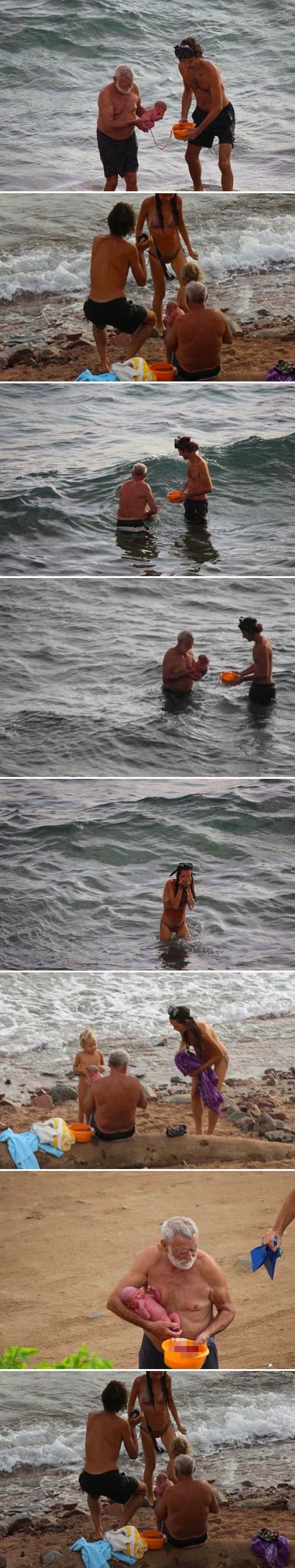 Rusi začudili ostale turiste: Žena rodila bebu u vodi, muž i stariji muškarac nosili dijete na plažu