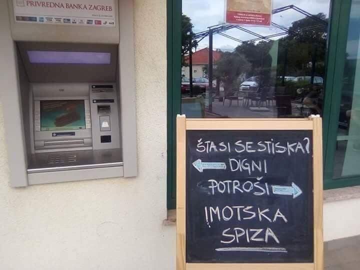Restoran iz Imotskog odlično je iskoristio blizinu bankomata i smislio zanimljivu reklamu