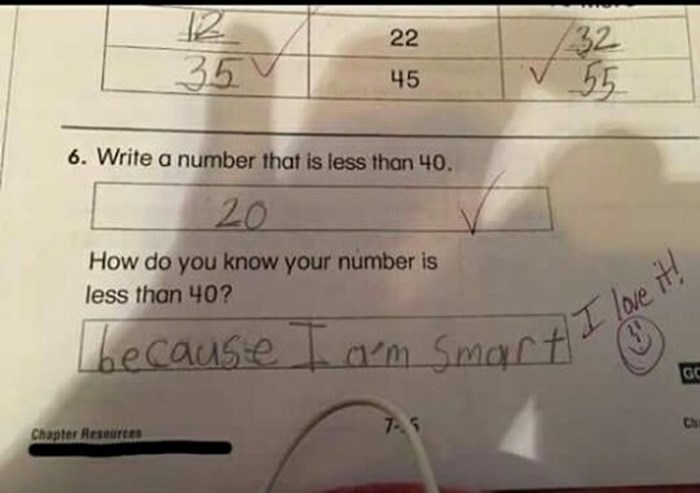 Dijete uspješno riješilo zadatak s brojevima i svojim odgovorom nasmijalo učiteljicu