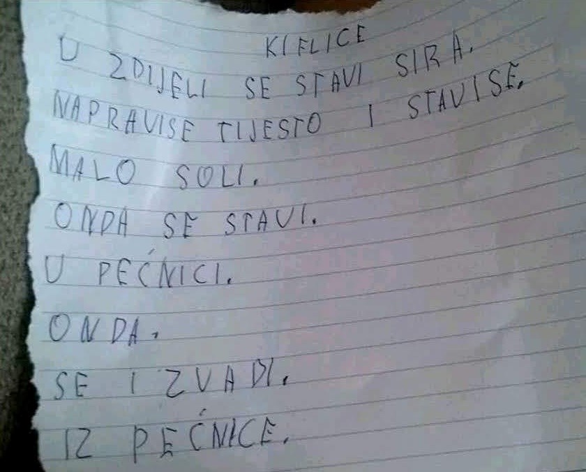 MALI KUHAR Dijete je napisalo simpatični recept i otkrilo kako mama peče kiflice