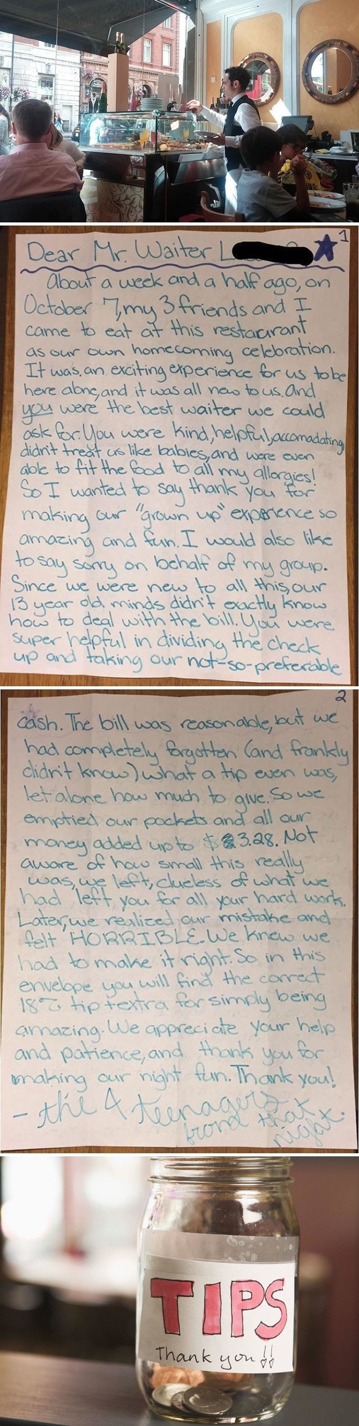 Konobar je bio frustriran zbog male napojnice, nakon tjedan dana dobio je pismo koje mu je sve objasnilo