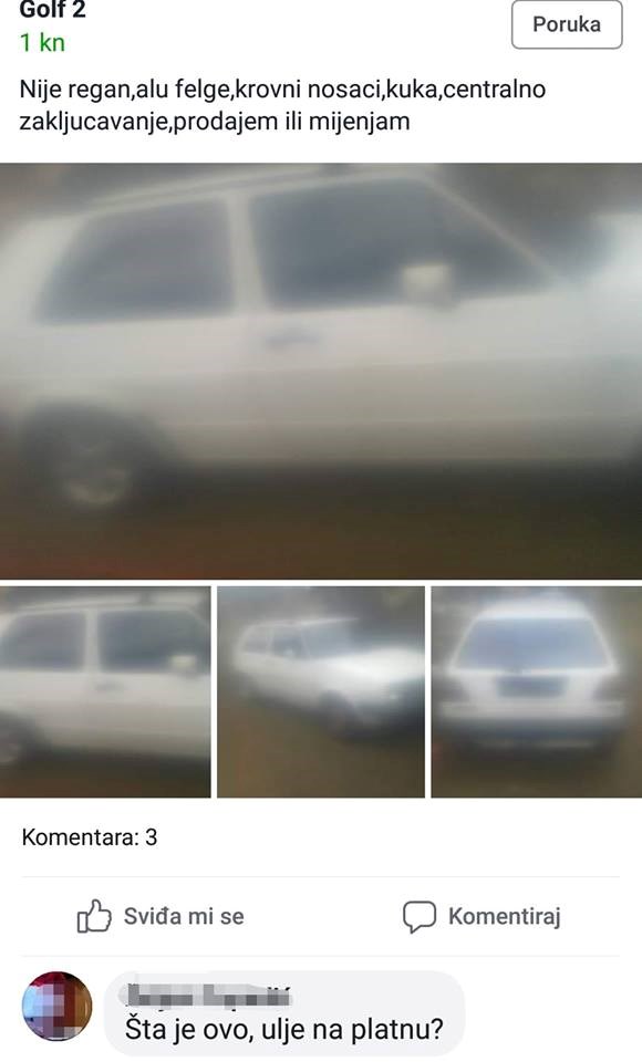 Prodaje Golfa dvojku, no slike su mu ispale očajno. Ispod oglasa je dobio urnebesan komentar