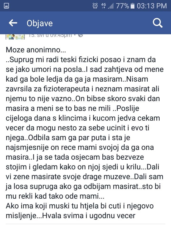 Žena traži pomoć: Dosadilo joj je masirati muža, ali se zabrinula kad je ovo počeo raditi