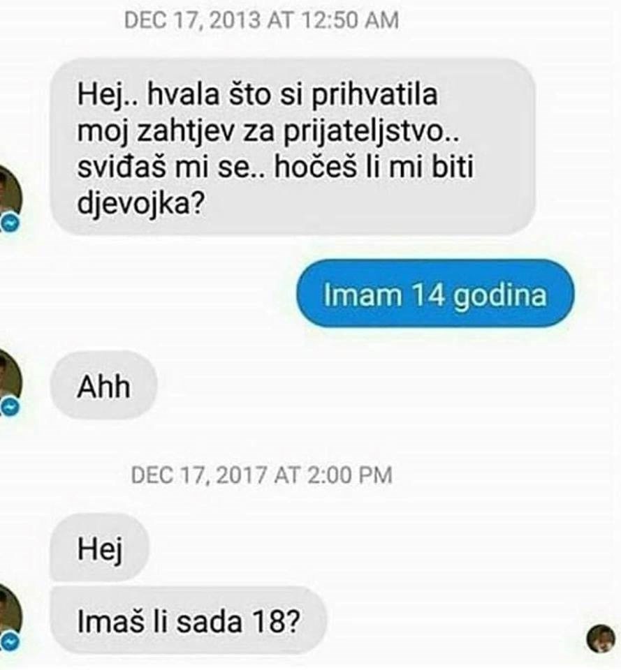 Maloljetnicu je pitao za vezu, začudit će vas njegova sljedeća poruka nakon što je saznao koliko godina ima