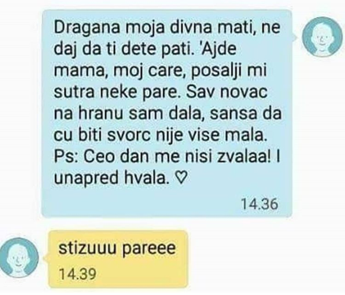 Studentica je ostala bez love pa je mami poslala poruku nakon koje je odmah dobila što je htjela