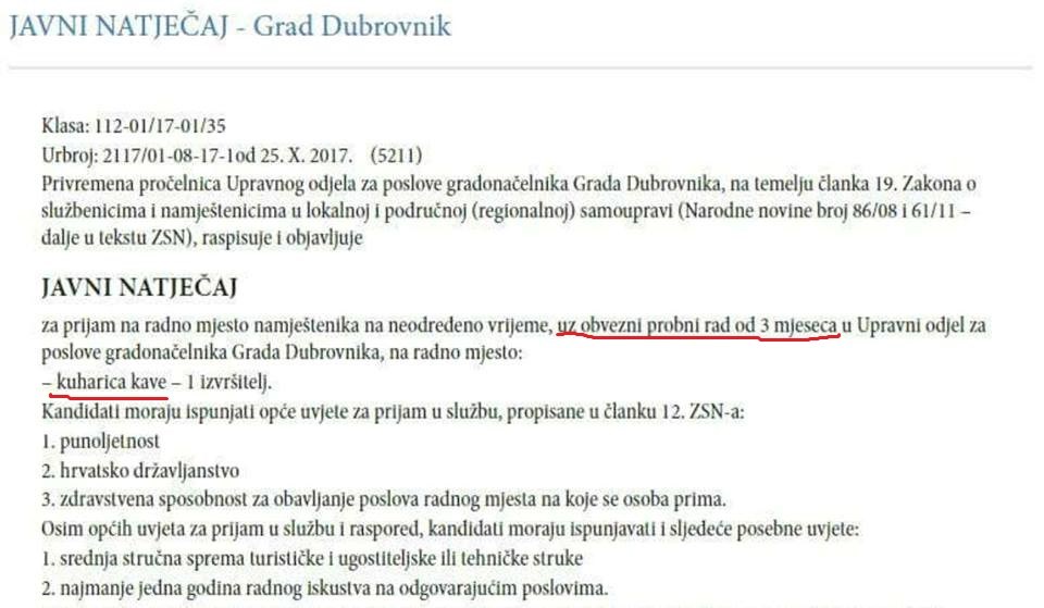 SAMO U HRVATSKOJ traži se KUHARICA kave