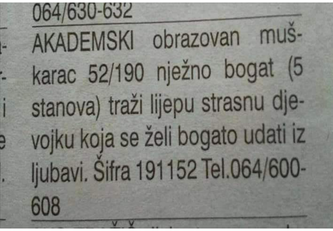 Čovjek je ostavio ljubavni oglas kojem neće moći odoljeti niti jedna dama