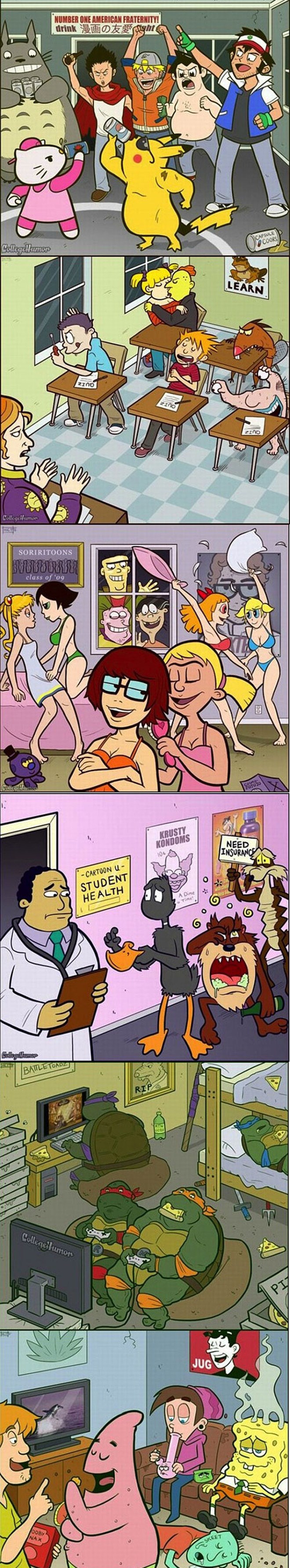 Evo što bi se dogodilo kada bi likovi iz poznatih crtića bili na fakultetu 