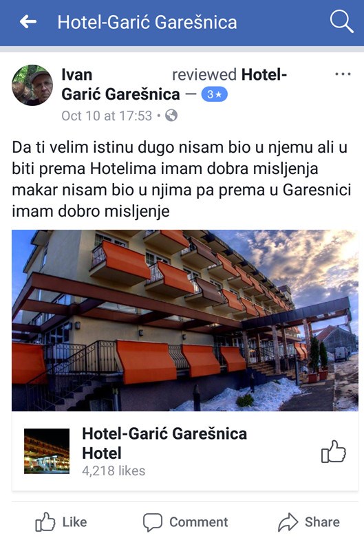 Iako nije bio u ovom hotelu, odlučio je dati ocjenu i kritiku 
