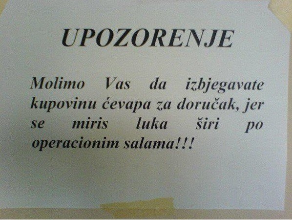 U bolnici izašla smiješna obavijest i zamolba, a sve zbog odabira doručka zaposlenih osoba