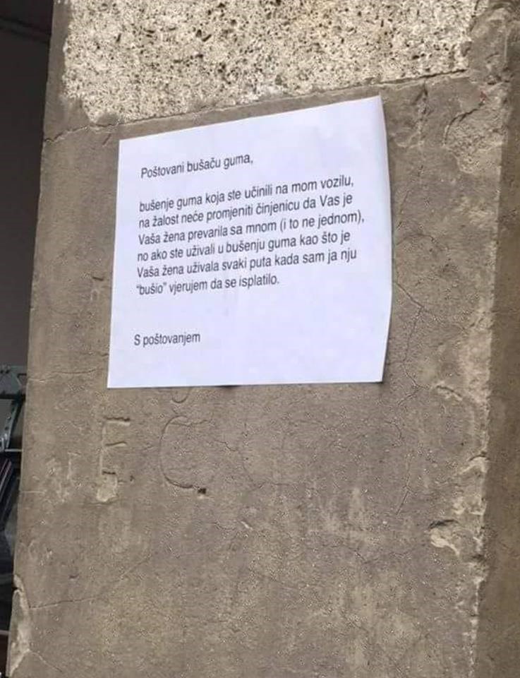 Čovjek mu je probušio gume, a onda mu je on ostavio poruku koju nikada neće zaboraviti