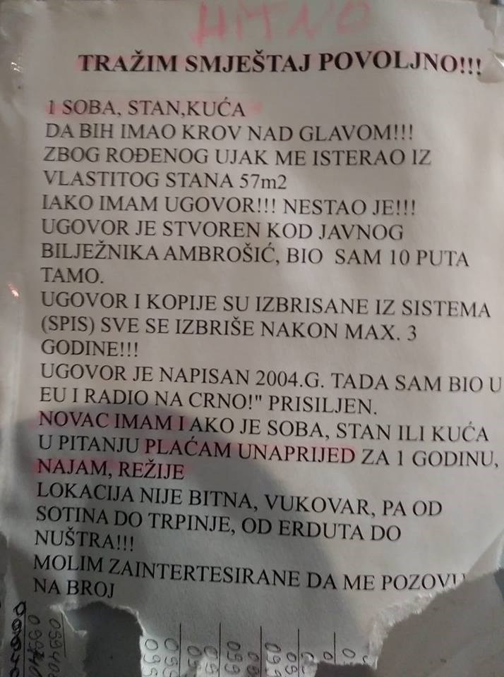 Čovjek je tražio smještaj pa uz oglas napisao i previše osobnih stvari 